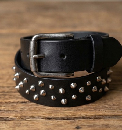 Chaotic Silver Cone Stud Belt Black Leather