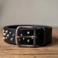 Chaotic Silver Cone Stud Belt Black Leather - Thumbnail 2