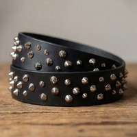 Chaotic Silver Cone Stud Belt Black Leather - Thumbnail 3