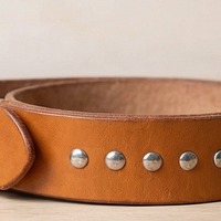Single Row Silver Dome Stud Belt Tan Leather - Thumbnail 2