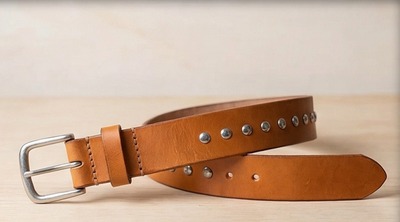 Single Row Silver Dome Stud Belt Tan Leather