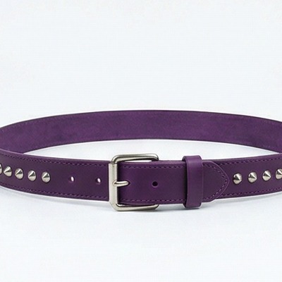 Single row silver cone stud belt purple leather - Thumbnail 2