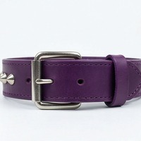 Single Row Silver Cone Stud Belt Purple Leather - Thumbnail 1