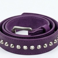 Single Row Silver Cone Stud Belt Purple Leather - Thumbnail 2