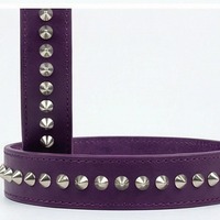 Single Row Silver Cone Stud Belt Purple Leather - Thumbnail 3