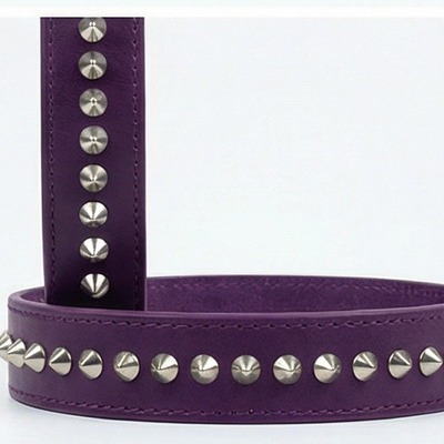 Single row silver cone stud belt purple leather