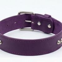 Single Row Silver Cone Stud Belt Purple Leather - Thumbnail 4
