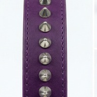 Single Row Silver Cone Stud Belt Purple Leather - Thumbnail 5