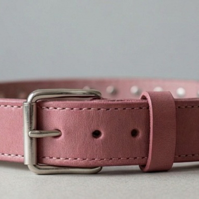 2 row silver cone stud belt pink leather - Thumbnail 2