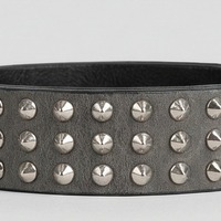 3 Row Silver Cone Stud Belt Gray Leather - Thumbnail 1