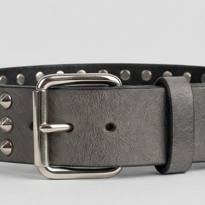 3 row silver cone stud belt gray leather - Thumbnail 1
