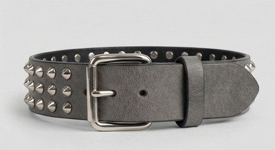 3 Row Silver Cone Stud Belt Gray Leather