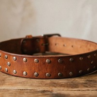  Brown Handmade Leather Belt with Metal Studs - Thumbnail 2