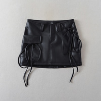 Black PU leather midi skirt - Thumbnail 1