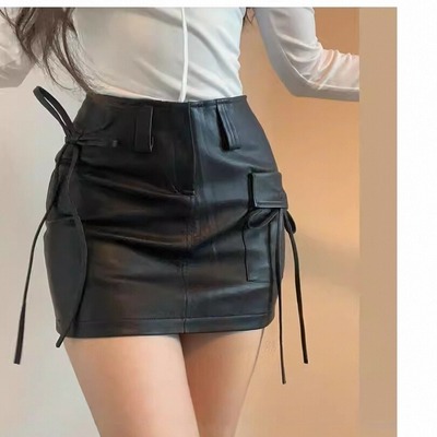 Black pu leather midi skirt