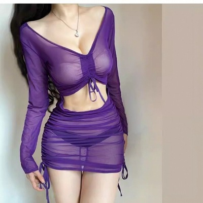 Sheer long-sleeved bodycon dress