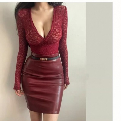 Sexy patent leather bodycon mini skirt