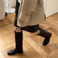 Genuine leather round toe thick heel over-the-knee knight boots - Thumbnail 2