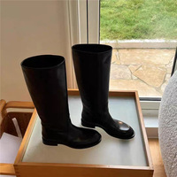 Genuine leather round toe thick heel over-the-knee knight boots - Thumbnail 3