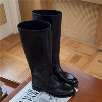 Genuine leather round toe thick heel over-the-knee knight boots - Thumbnail 1