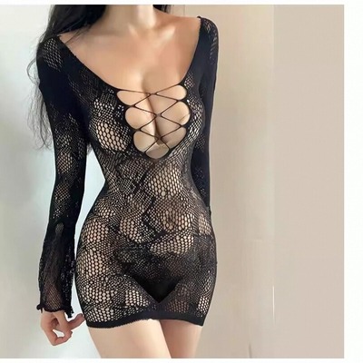 Sexy cutout mesh top and see-through bodycon skirt