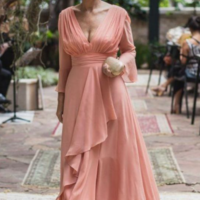 Simple V Neck Chiffon Mother of the Bride/Groom Dress Formal Dress - Thumbnail 2