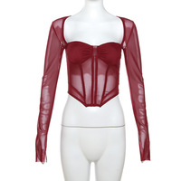 Solid color street style square neck long-sleeved top - Thumbnail 3