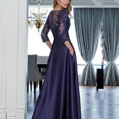 A line charming lace neck 3/4 sleeves mother of the bride/groom dresses