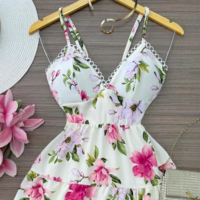Flower Print Sleeveless Splicing V-Neck Dress - Thumbnail 1