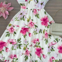 Flower Print Sleeveless Splicing V-Neck Dress - Thumbnail 2