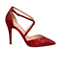 Crafted Leather Classic Women Bold Red Glitter High Fashion Pointed Toe Dress Shoes - Thumbnail 2