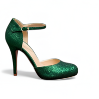 Crafted Leather Classic Women Green Glitter Ankle Strap Rounded Toe Dress Shoes - Thumbnail 2