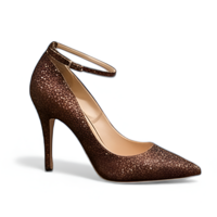 Crafted Leather Classic Women Brown Glitter Ankle Strap Pointed Toe Dress Shoes - Thumbnail 1