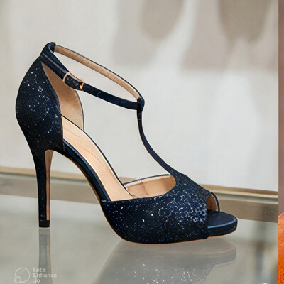 Crafted leather classic women navy glitter unique peep toe ankle strap dress shoes