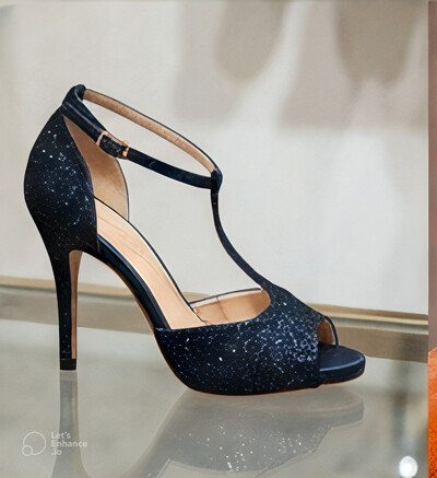 Crafted Leather Classic Women Navy Glitter Unique Peep Toe Ankle Strap Dress Shoes