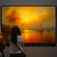 Golden Sunset with Autumn Trees and Sailboats - Thumbnail 1