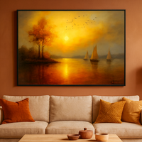 Golden Sunset with Autumn Trees and Sailboats - Thumbnail 4