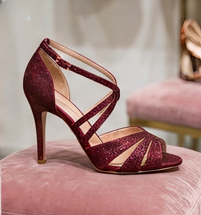 Crafted Leather Classic Women Burgundy Glitter Monk Strap Dress Shoes