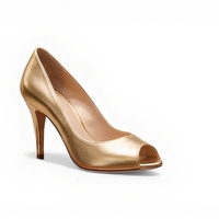 Crafted Leather Classic Luxury Handcrafted Women’s Gold Leather Peep Toe Dress Shoes - Thumbnail 2