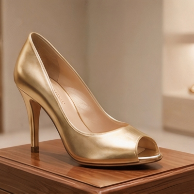 Crafted leather classic luxury handcrafted women’s gold leather peep toe dress shoes
