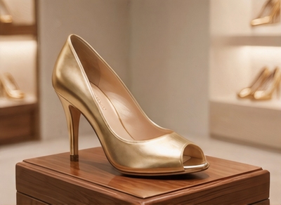 Crafted Leather Classic Luxury Handcrafted Women’s Gold Leather Peep Toe Dress Shoes