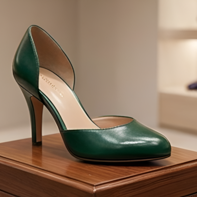 Crafted leather classic luxury handcrafted women’s emerald green leather round toe dress shoes 