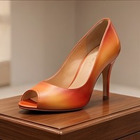 Crafted Leather Handcrafted Women’s Warm Orange Gradient Effect Peep Toe Dress Shoes  - Thumbnail 3