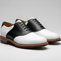 Crafted Leather Men’s Dress Shoes Handcrafted White Black Leather Saddle Golf  - Thumbnail 1