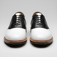Crafted Leather Men’s Dress Shoes Handcrafted White Black Leather Saddle Golf  - Thumbnail 3