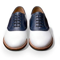 Crafted Leather Men’s Handcrafted White Blue Leather Lace up Saddle Golf Shoes - Thumbnail 1