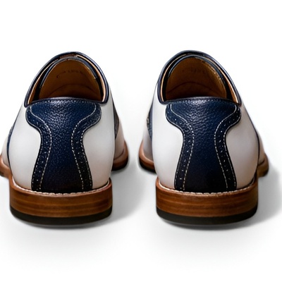 Crafted leather men’s handcrafted white blue leather lace up saddle golf shoes