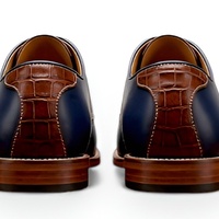 Crafted Leather Men’s Handcrafted Blue Leather Brown Crocodile/Alligator Saddle Golf Shoes - Thumbnail 2