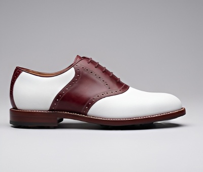 Crafted Leather Men’s Handcrafted Burgundy White Leather Dress Saddle Golf Shoes