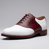 Crafted Leather Men’s Handcrafted Burgundy White Leather Dress Saddle Golf Shoes - Thumbnail 1